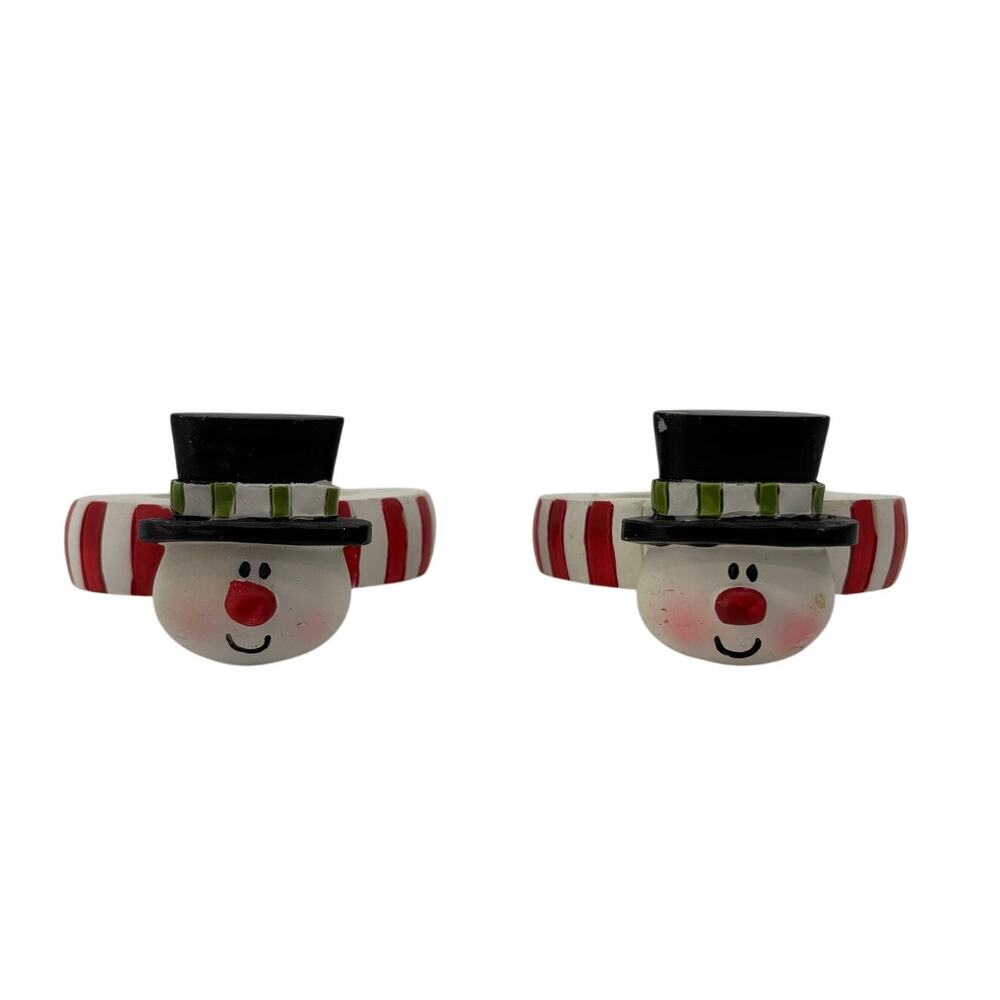 Snowman Napkin Rings Hand Painted Set of 2 Christmas Holiday